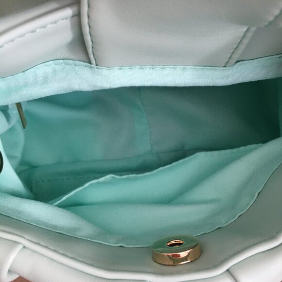NWT Anthropologie Mini Knot Satchel Crossbody Pastel Blue/Green Purse - Picture 6 of 10